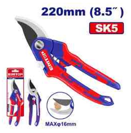 Pruning Shear 8.5" (220mm), Entire Metal Frame, SK5 Steel Blade, Heat Treatment Teflon Coating, TPR Grip